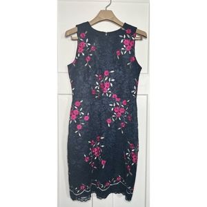 DKNY Sheath Dress Navy Pink‎ Lace Overlay Size 10